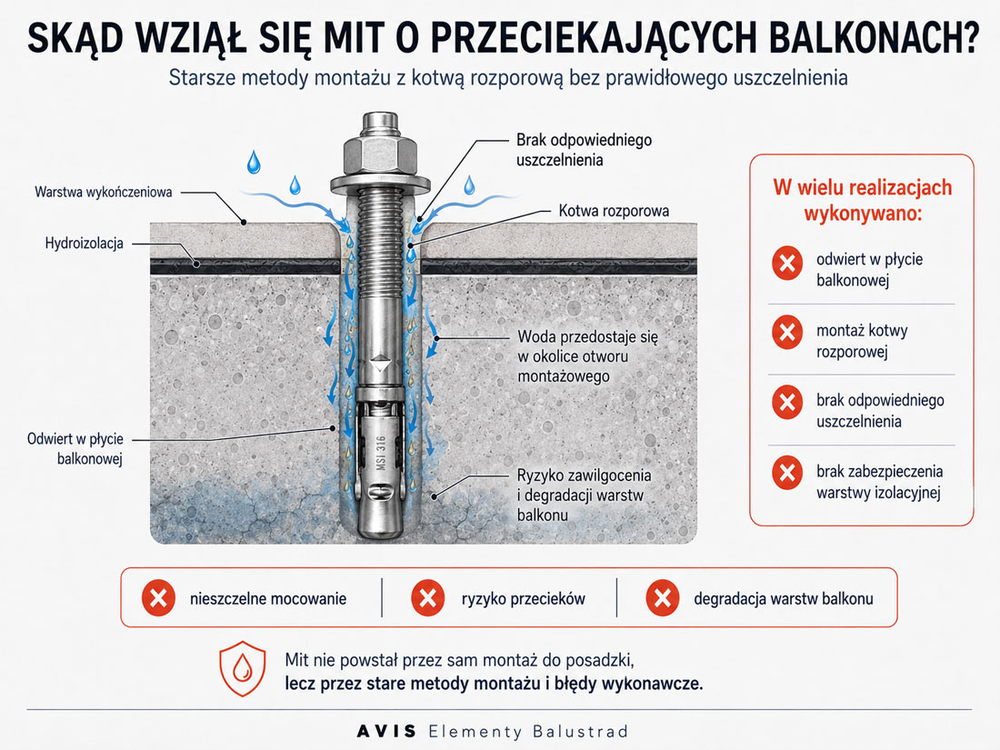 przecieaknie balkonu po montażu balustrady