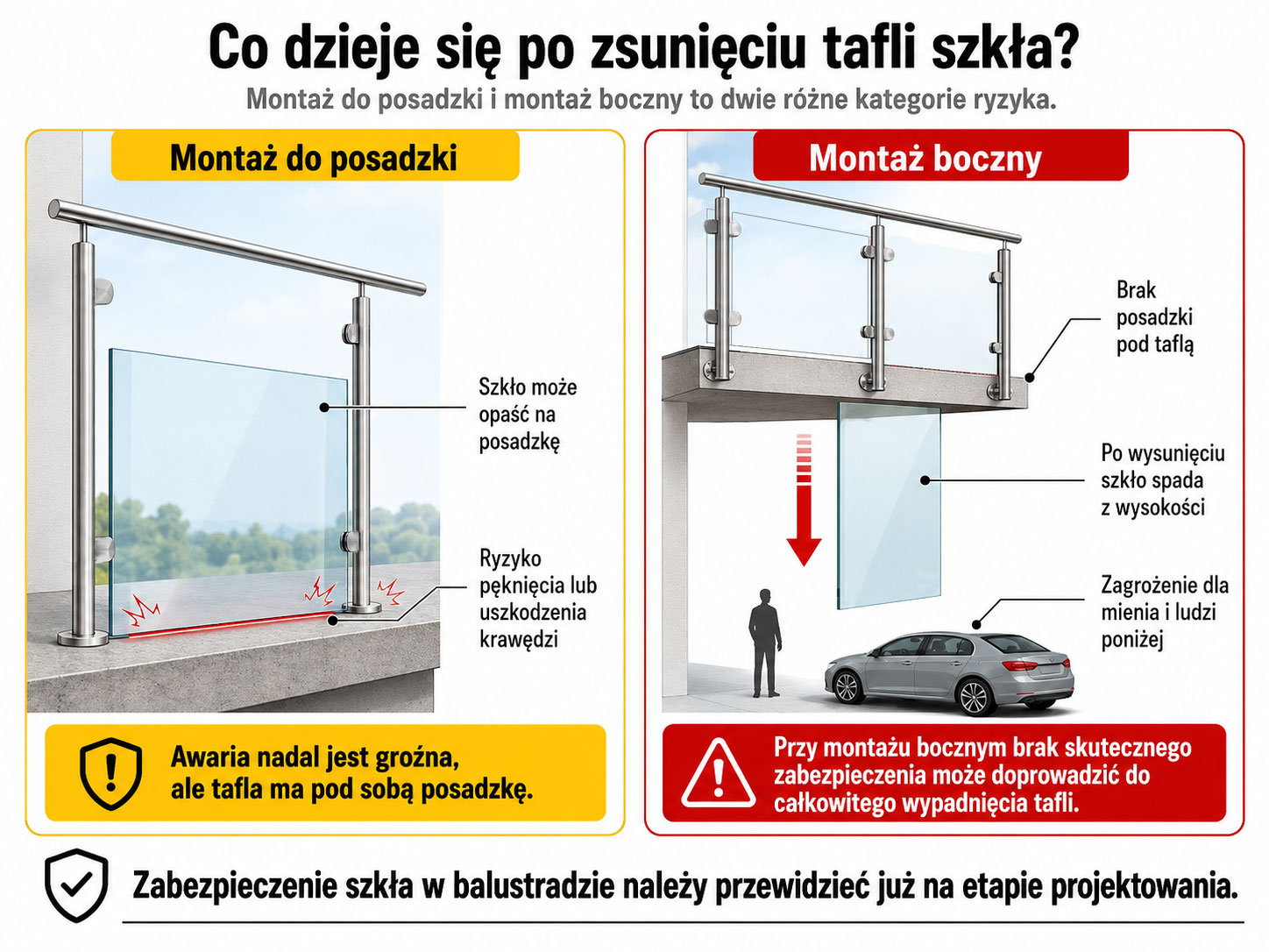 co się dzieje po zsunięciu tafli szkła balustrady