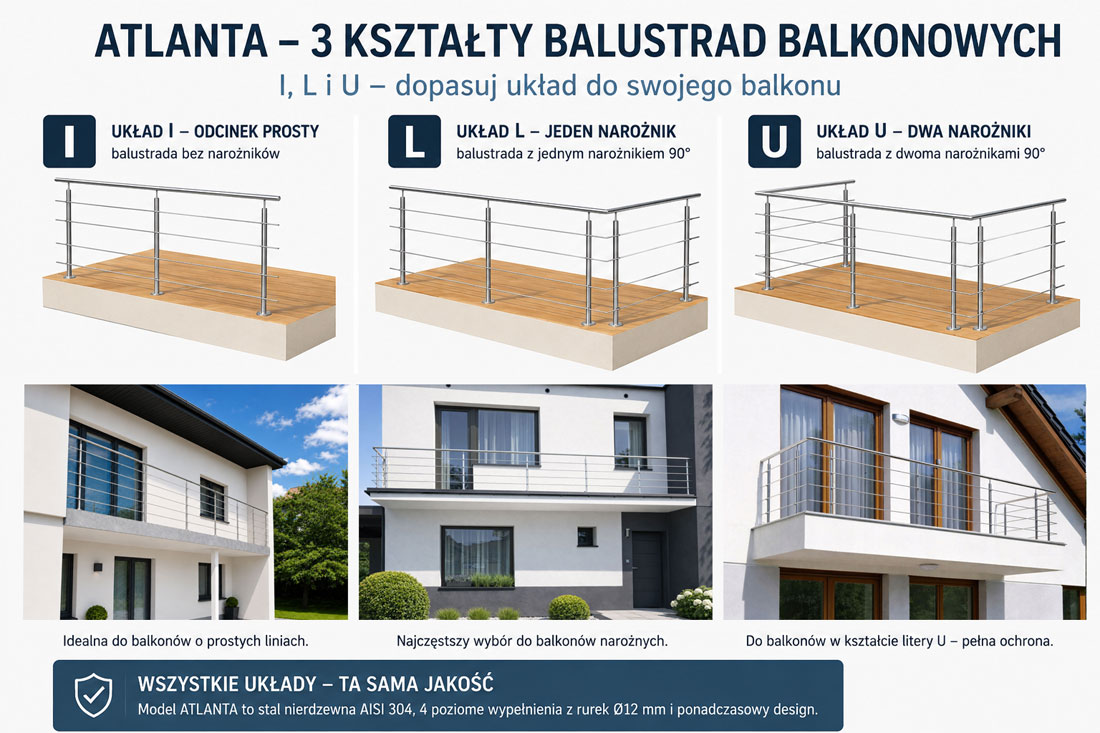 układy balustrad balkonowych ATLANTA