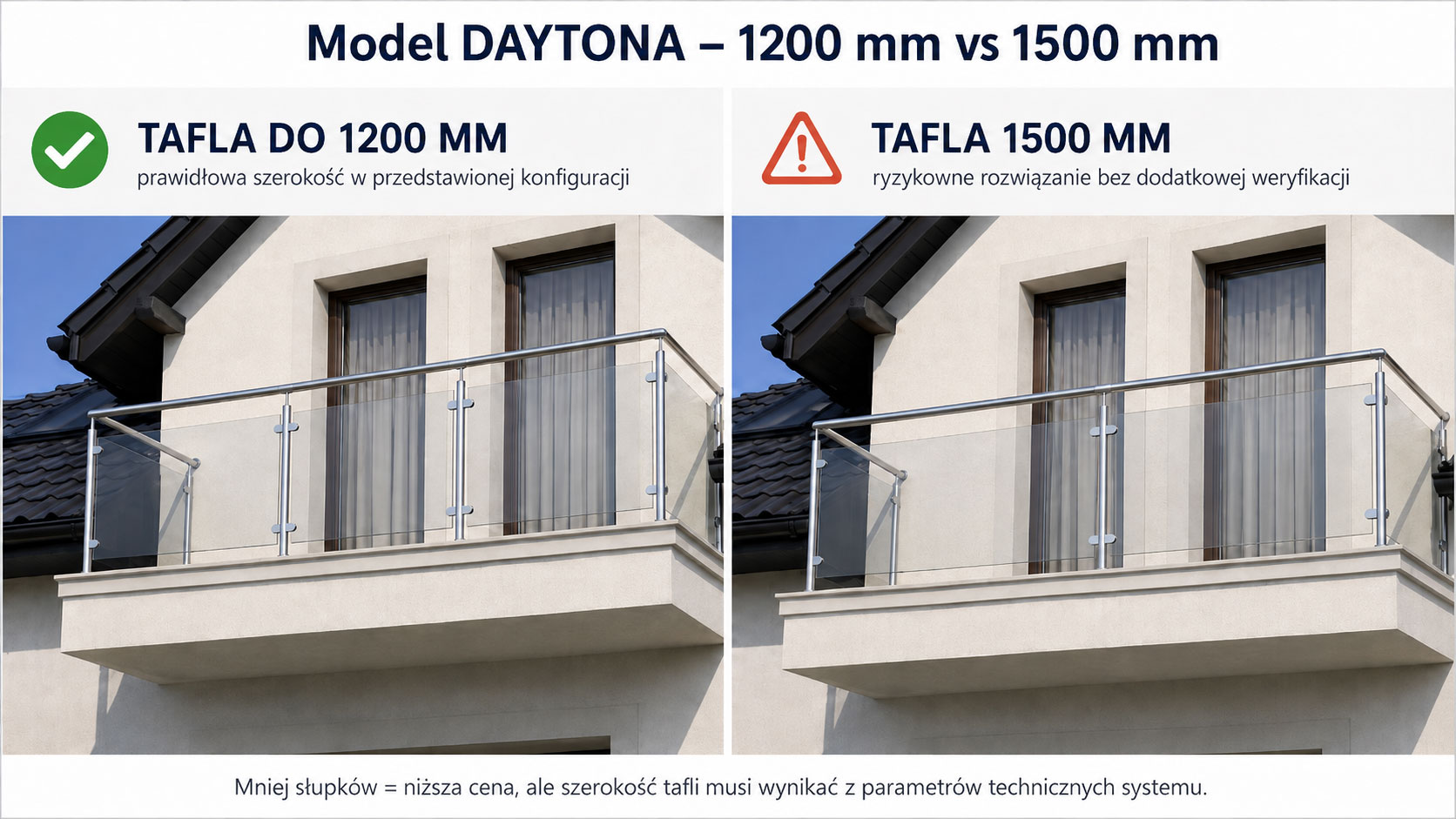 Model 20 maksymalna szerokość tafli – porównanie szkła 1200 mm i 1500 mm